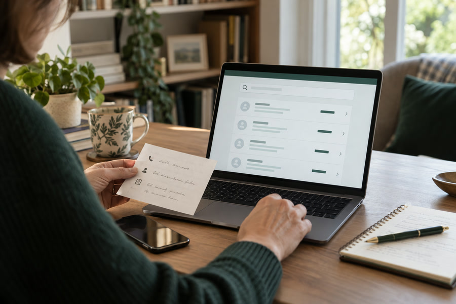 Person checking a professional record on a laptop