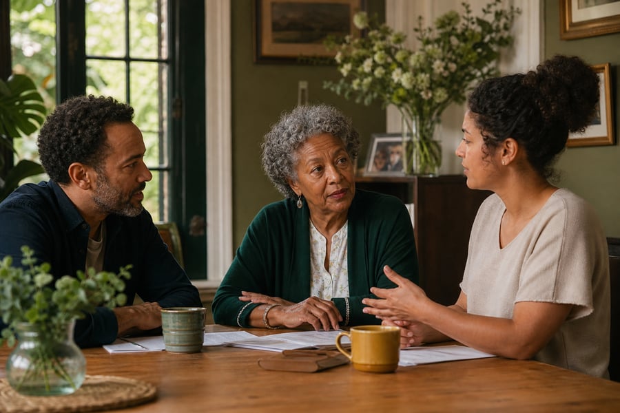 A family reviewing important documents together at home