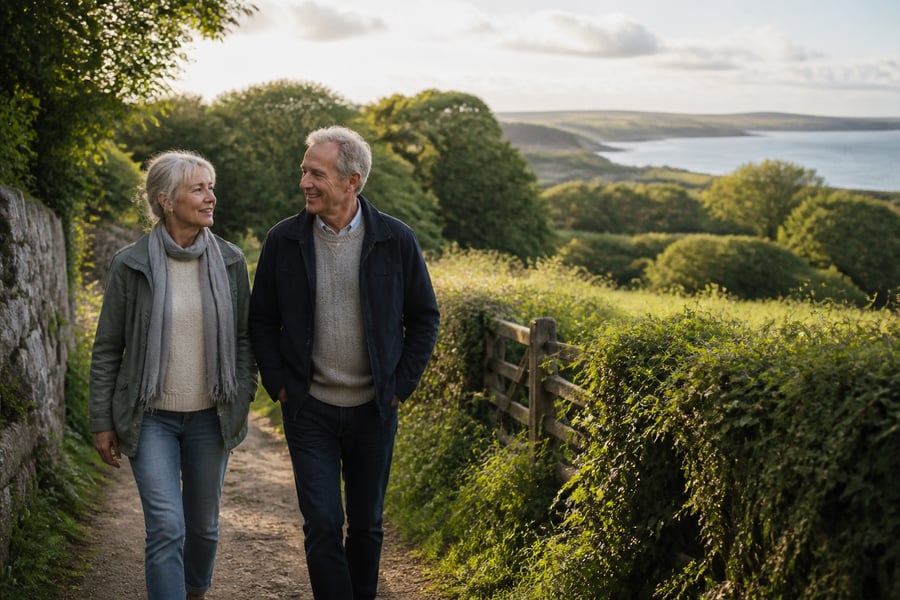 An older couple enjoying time together in a garden