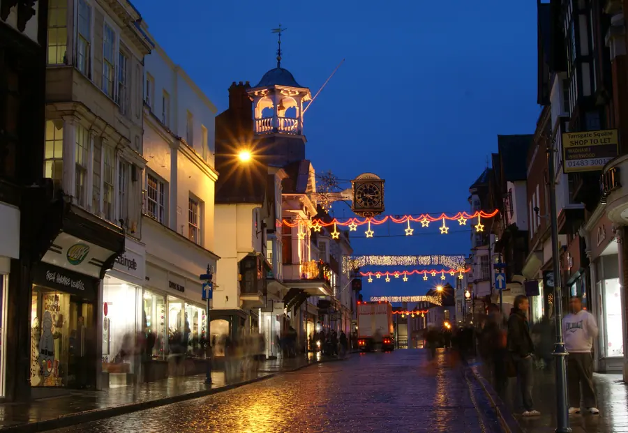 Guildford High Street and Guildhall clock