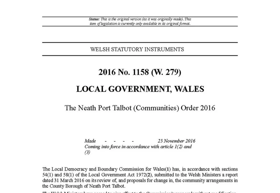 The Neath Port Talbot (Communities) Order 2016 (WSI 2016 1158)