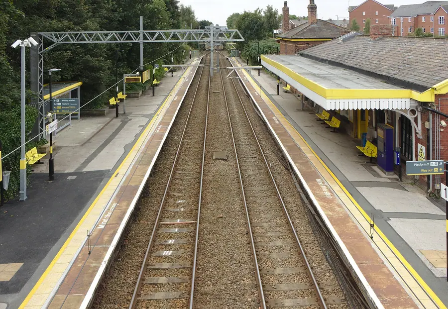 Prescot railway station from its footbridge